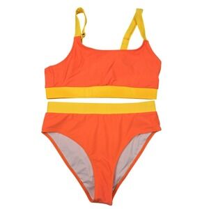 Cupshe Womens Two‎ Piece Swimsuit Size Small Colorblock Orange Yellow